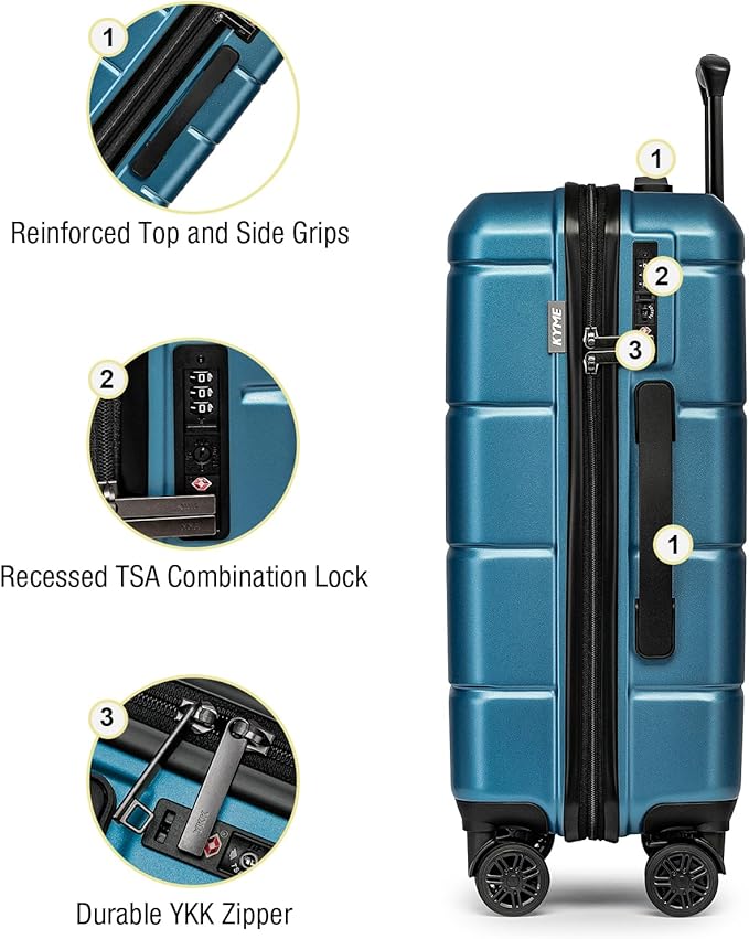 KYME Suitcases with Wheels Hardshell 30 Inch Luggage TSA Approved Large Checked Luggage Durable Travel Rolling Suitcase with Cup Holder for Women Men Light Blue