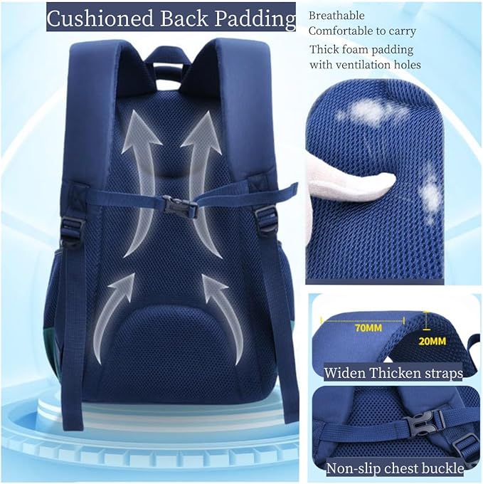 Astronaut-space Backpack for Boys-Girls Elementary Middle School Bookbag Backpack for Girls Kids Lightweight Back Pack Blue-green