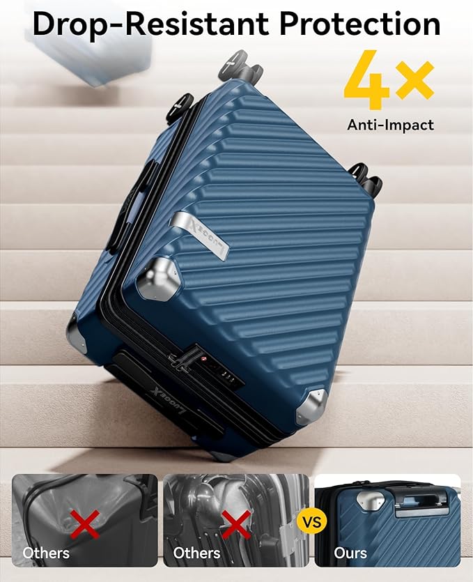 LUGGEX Luggage with Spinner Wheels, Polycarbonate Expandable Hard Shell Suitcase, Carry On 20 Inch, Silver