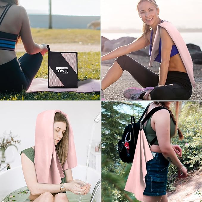 Microfiber Travel Towel, Soft Lightweight Quick Dry Towel, Super Absorbent Compact Travel & Sports & Beach Towels for Camping, Backpack, Gym, Swimming, Yoga, Hiking (S:16"×32" -Pink)