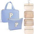 YOOLIFE Hanging Toiletry Bag for Women - Travel Toiletry Bag Makeup Bag, Portable Toiletries Cosmetic Bag, Airplane Travel Essentials - Letter P, Blue