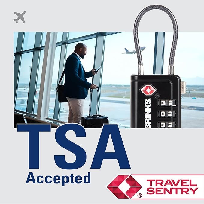 Brinks TSA Accepted Indicator Luggage Lock, Black - Ressetable Combination, New More Secure TSA008 Key, 4 Pack