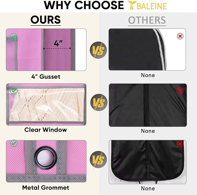 BALEINE 1PK Heavy Duty Garment Bag with Shoe Storage Travel Bag for Dresses, Suit, Coats Travel Essential (54", Pink)