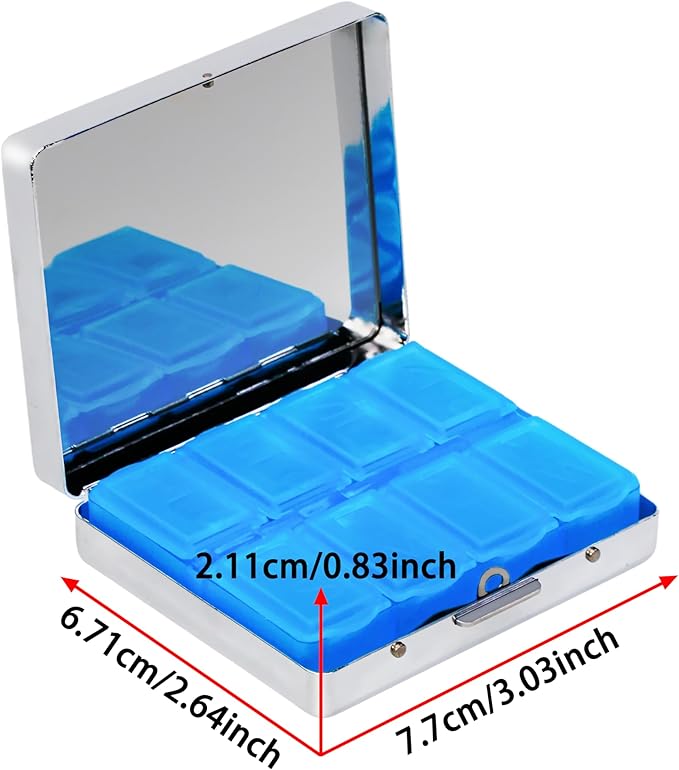 8‑Compartment Metal Pill Box Organizer – Portable Medicine Case 3″×2.6″ | Food‑Grade Dividers | Secure Snap Button Lid | Travel & Gift for Seniors (Vibrant Bloom Explosion)