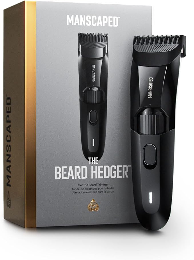 MANSCAPED® The Beard Hedger® Premium Men's Beard Trimmer, 20 Length Adjustable Blade Wheel, Stainless Steel T-Blade for Precision Facial Hair Trimming, Cordless Waterproof Wet/Dry Clipper