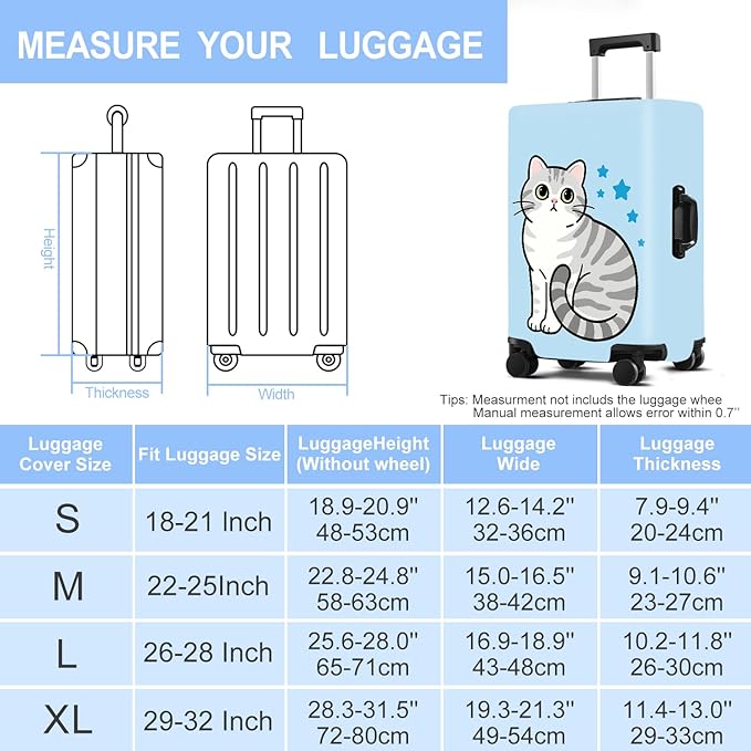 Luggage Cover Washable Suitcase Protector Anti-scratch Suitcase cover Fits 20-34 Inch Luggage (Cat, S(20-22inch suitcase))
