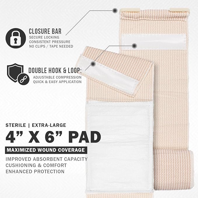 EVERLIT Mini 4 x 6 Inch Emergency Bandage Compression Trauma Pressure Wound Dressing Sterile Vacuum-Sealed for Bleeding Control, Gun Shot, Medical Kit, First Aid IFAK (3)