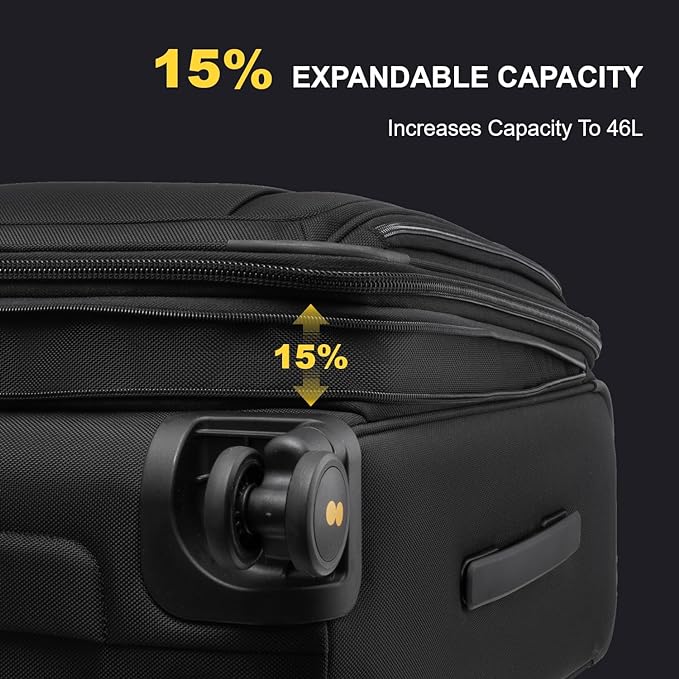 LEVEL8 Carry On Luggage Airline Approved with Compartment, Softside Expandable Rolling Suitcase with Spinner Wheels, Black, Carry-On 20-Inch
