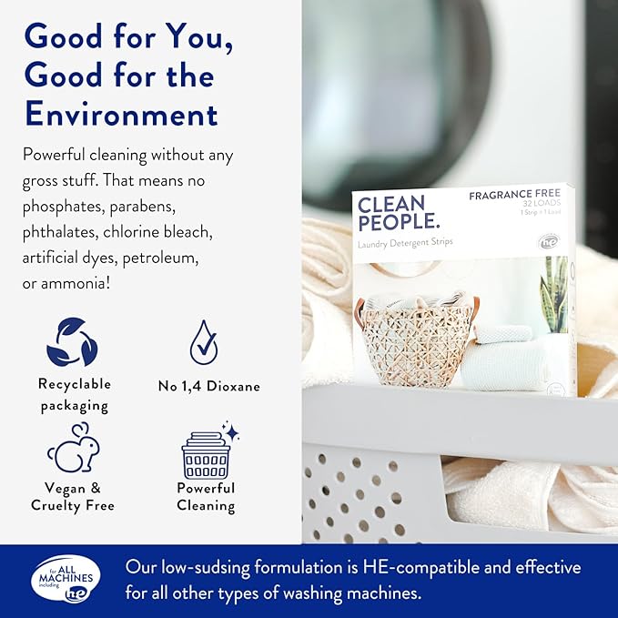 The Clean People Laundry Detergent Sheets - Laundry Soap - Ultra Concentrated, Recyclable Packaging, Stain Fighting - Fresh Scent, 96 Pack
