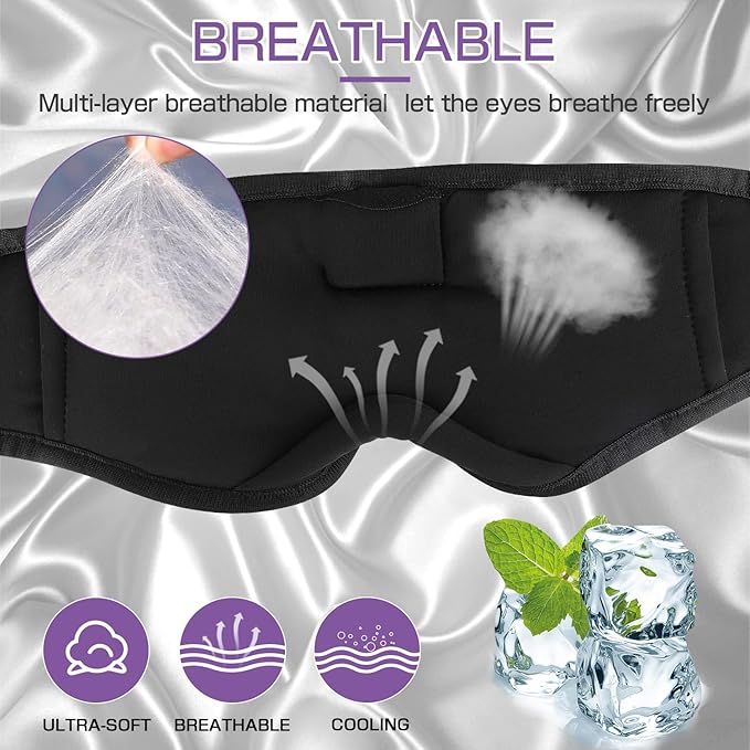 LC-dolida Sleep Headphones, Silk Sleep Mask Bluetooth Wireless Music Eye Mask, Sleeping Headphones for Side Sleepers Sleep Mask with Bluetooth Headphones Ultra-Thin Stereo Speaker Perfect for Sleeping