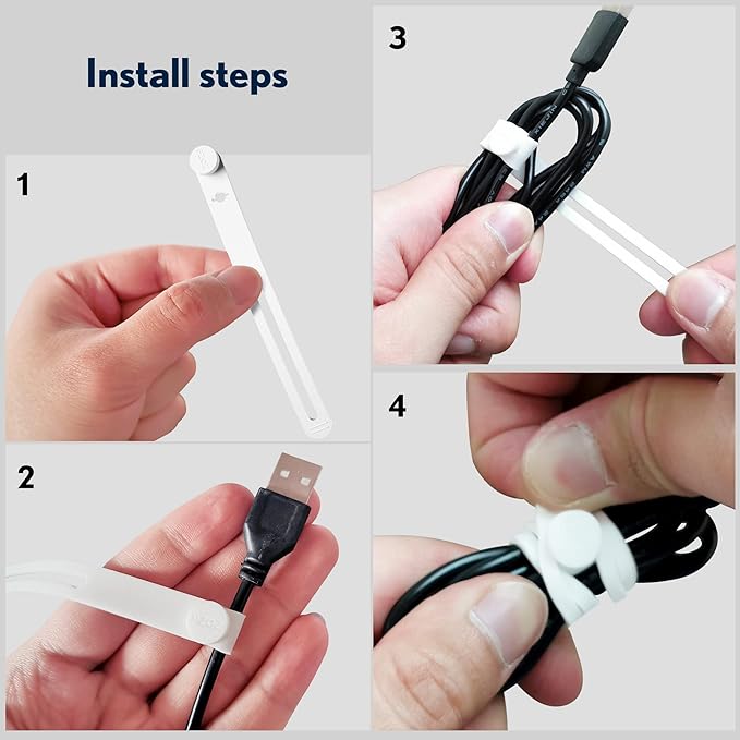 PZOZ (10 pcs) Reusable Cable Ties, Elastic Silicone Cord Organizer Straps Keeper Management Holder for iPhone Charging Cable Charger Wire Labels Desk Car and Travel Accessories (White)