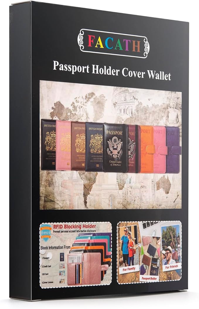 Passport Holder for Travel Passport Cover for Men Passport Wallet Case With 3D Metal Badge Protector Leather Card Case RFID Blocking Women Travel Accessories Document Organizer (Black)