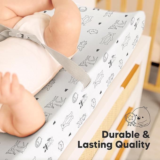 2-Pack Baby Changing Pad Covers for Girl, Boy, Neutral - Soft Viscose Derived from Bamboo Changing Table Pad Cover Sheets, Baby Nursery Diaper Changing Pad Cover, Contour Changing Pad Liner (Woodland)