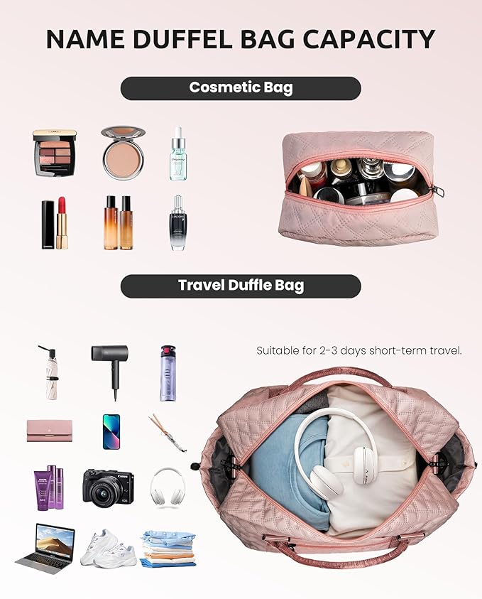 Gifts for Granddaughter-Initial Duffle Bag with Shoe Compartment, Personalized Weekender Bag, Monogram Overnight Bag, Letter Travel Bag with Makeup Bag，Daughter Friend Gifts (Letter S), Pink