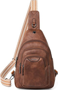10L Crossbody Sling Bag for Women Men Anti Theft Cross Body Fanny Pack Belt Bag Purse Gifts for Women Faux Leather, Brown