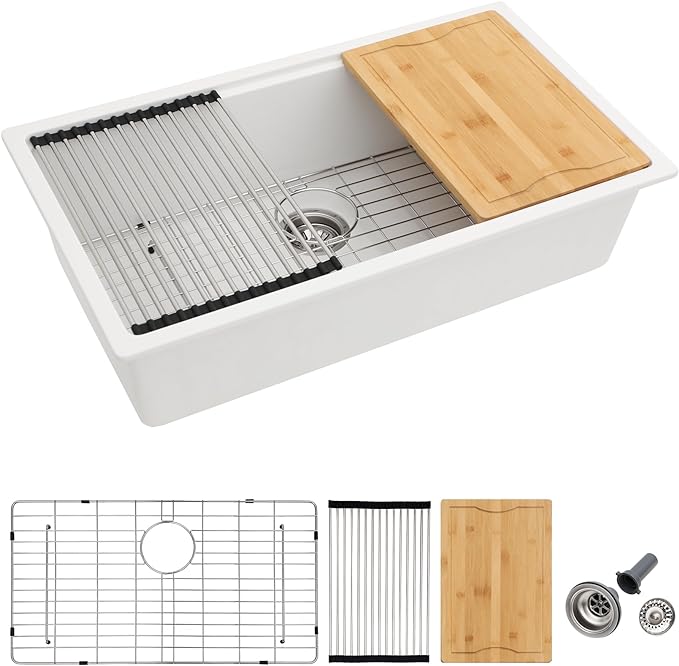 Dcolora 33 Inch White Granite Composite Kitchen Sink Workstation Undermount Single Bowl sink Large Sink For Kitchen,DC-GU2514