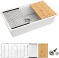 Dcolora 32-Inch Granite Composite White Kitchen Sink, Single Bowl Undermount Workstation Quartz Sink, 32"W x 19"D x 10"H #DC-GU7755
