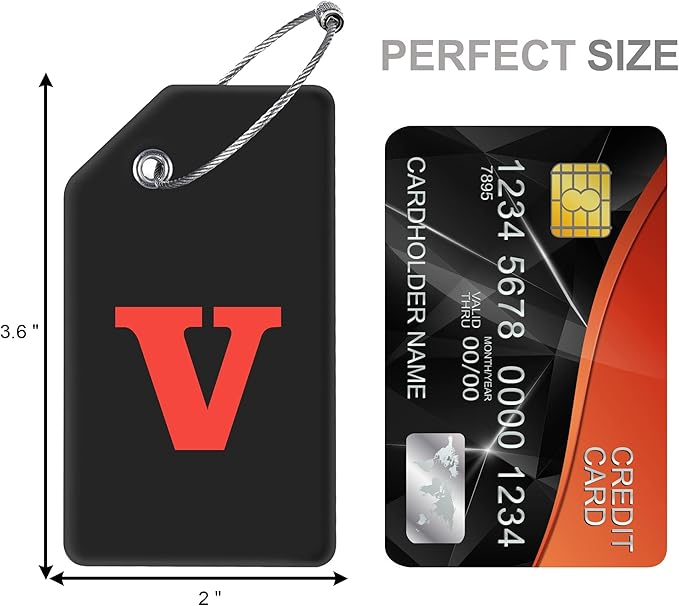 8 Pcs Luggage Tags for Suitcases, 26 Initial Letter Travel Luggage Baggage Identification Labels ID Tags Fully Bendable Tags with Stainless Steel Loop (Letter G, Black)