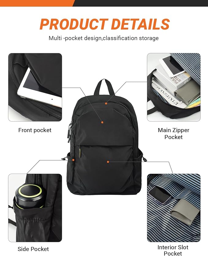 Multi-Pocket Laptop Backpack, 24L Capacity, Fits 14-inch Laptop, 16.9x12.6x5.5 inches, 1.1 lbs, Black/Navy/Gray (GREY)