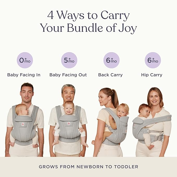 Ergobaby Omni Deluxe Baby Carrier Newborn to Toddler - Breathable Baby Carriers for Summer - All-Position Carrier with Enhanced Lumbar Support & Airflow (7-45 Pounds), Mesh, Onyx Black