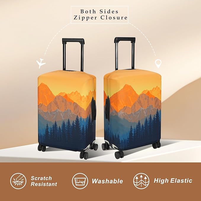 Explore Land Travel Luggage Cover Suitcase Protector Fits 31-32 Inch Case (Amber Mountains, XL)