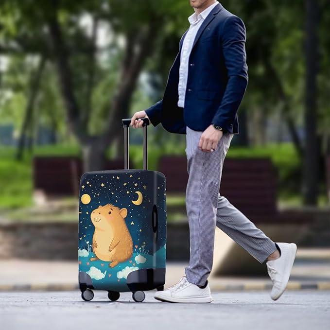 Capybara Suitcase Cover Cute Luggage Cover Protector Invisible Zipper Closure Travel Luggage Protector Fit 26-29 Inch Anti-Scratch Stretchable Suitcase Protector, Moon and Star