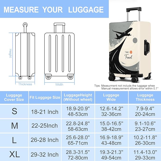 Suitcase Cover with Time to Travel Design, Luggage Protector, Fit for 32-34Inch Luggage Durable Travel Bag Cover with Zipper Closure