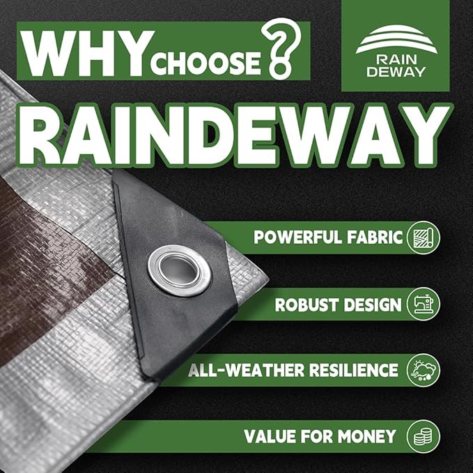 RAINDEWAY Tarps Heavy Duty Waterproof 40x60 Feet, 10 Mil Thick Multipurpose UV Resistance Large Tarp Cover with Metal Grommets and Reinforced Edges, Silver/Brown Tarp