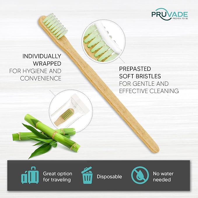 144 Pack Disposable Bamboo Toothbrushes with Toothpaste Built in - Prepasted Toothbrushes Individually Wrapped - Single Use Waterless Tooth Brush with Soft Bristles for Work, Camping, Travel