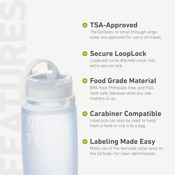 humangear GoToob+ 3-Pack (Medium) | Refillable Silicone Travel Bottle | Locking Lid | Food-Safe Material, Clear/Red/Orange, Medium (2.5 fl.oz.; 74ml)