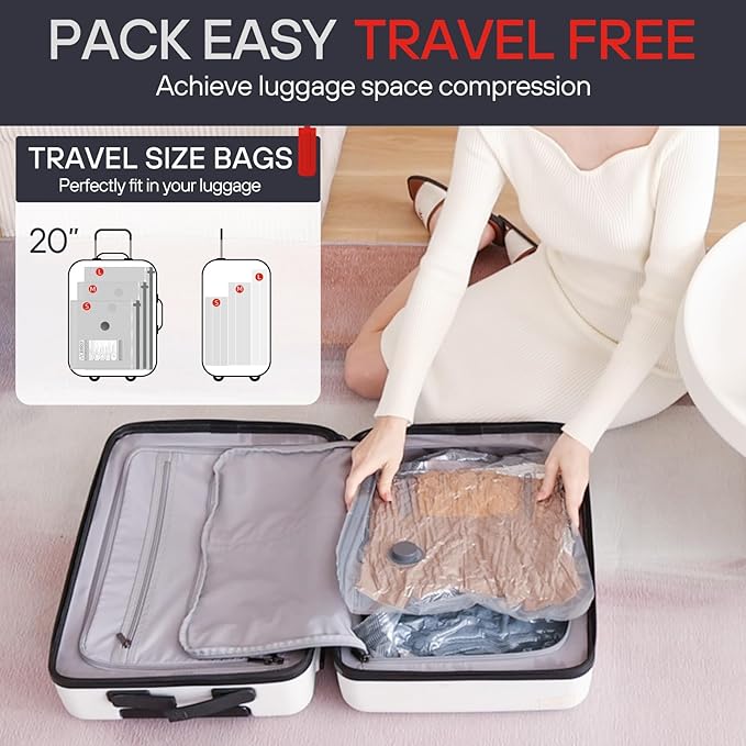 VMstr 15 Pack Travel Vacuum Storage Bags With High Pressure Electric Pump(D/C Power), Compression Sealing for Clothes and Clothing Luggage Suitcase Packing, Carry-on Travel Size