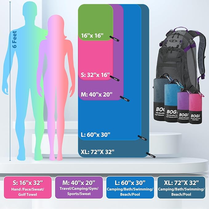 BOGI Microfiber Travel Sports Towel-Quick Dry Towel, Soft Lightweight Microfiber Camping Towel Absorbent Compact Travel Towel for Camping Gym Beach Yoga Swimming Backpacking (S:16''x32'',2Pcs-Orange)