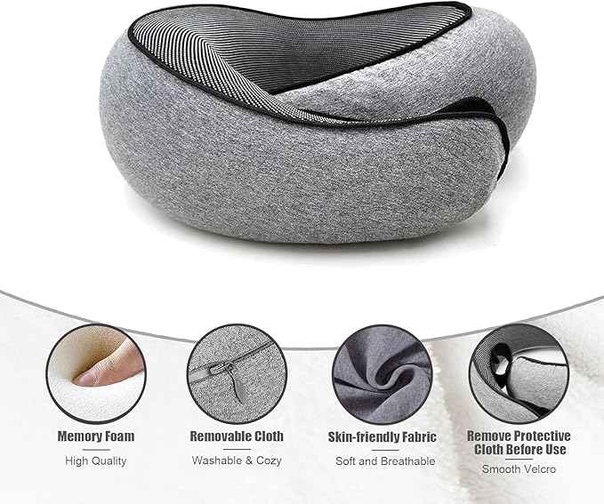 RURING Travel Pillows for Airplanes, Travel Neck Pillow Travel Pillow, Neck Pillow Airplane Memory Foam 360 Degree Support Stowable Pillows for Airplanes Offices and Cars (Pink)