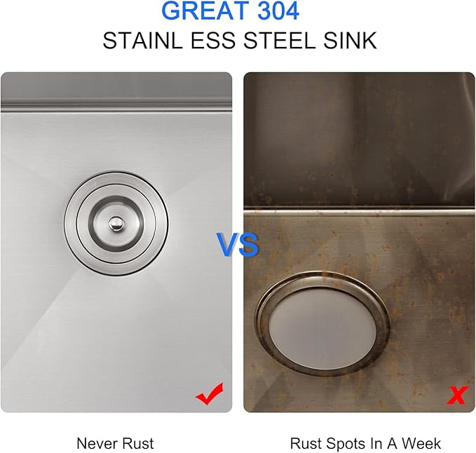 20 x 16 Inch Undermount Kitchen Sink, 304 Stainless Steel Single Bowl Small Kitchen Bar Sink Undermount, Brushed Nickel