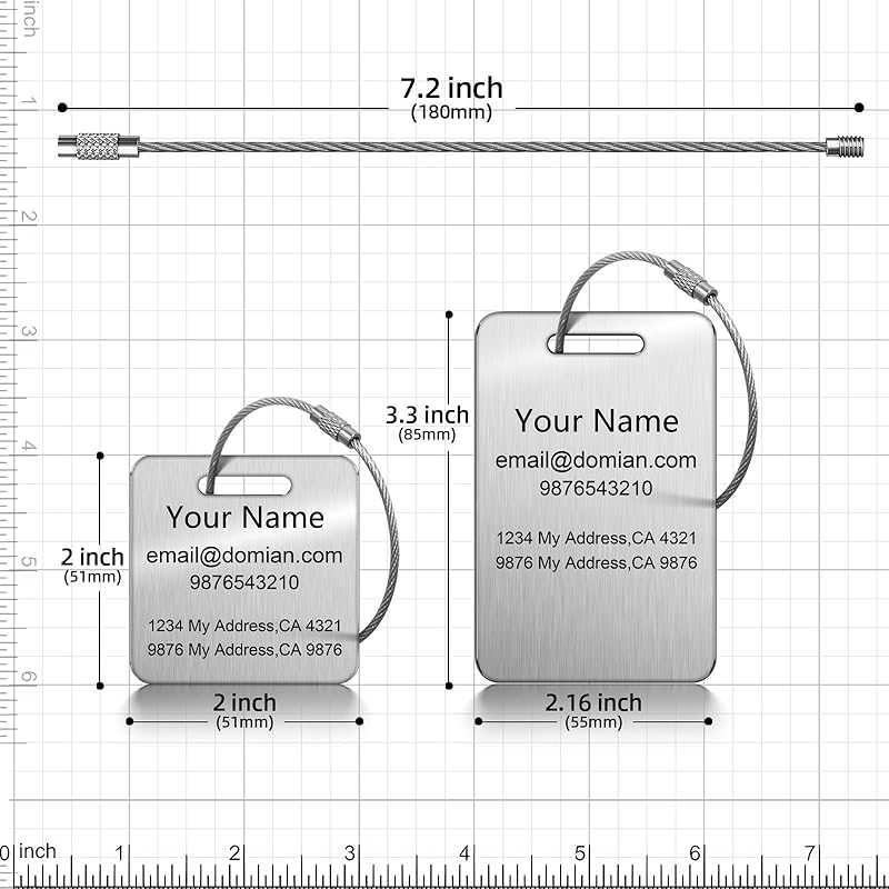Stainless Steel Personalized Luggage Tags for Suitcases - Custom Name ID Travel Tags for Luggage, Backpacks and Bags - Metal Travel Essentials Accessories for Kids, Women and Men - Bulk Set (3 Pack)