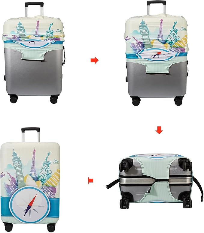 WUJIAONIAO Travel Luggage Cover Baggage Suitcase Cover Protector Skins 18-32 Inch (compass, XL (for 29-32 inch luggage))