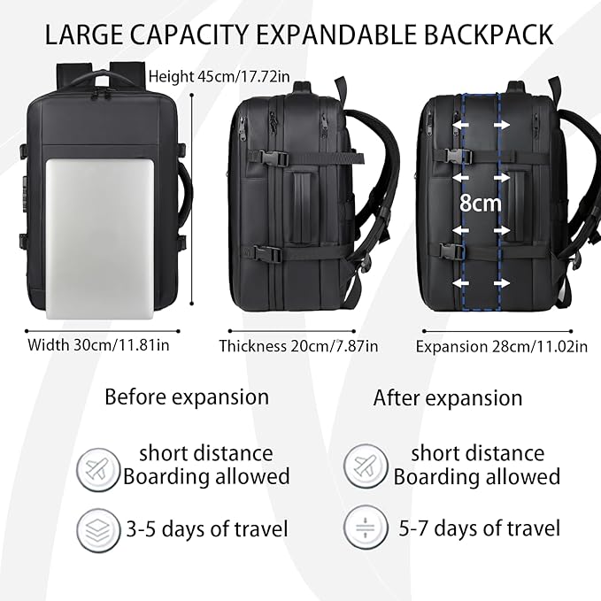 Vacuum-sealed travel computer backpack, Water-Resistant, With vacuum pump, Multiple Compartments, Anti-theft combination lock(Blue)