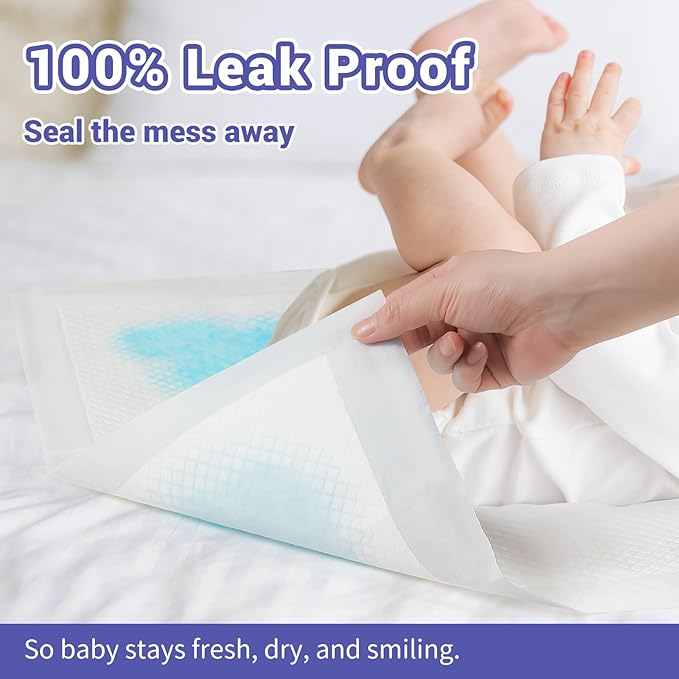 100 Pack Disposable Diaper Changing Pads for Baby Leakproof & Super Absorbency Disposable Underpads Large Toddler Pads Absorbent Fluff Protective Table Pads, Pee Pads for Babies, Kids 18" x 13"