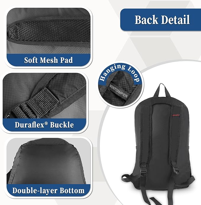 Hiking Daypack - Lightweight & Water-Resistant Portable Backpack for Travel, Camping, Outdoor Adventures(16L, black)