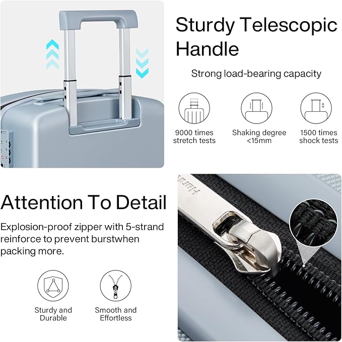 Hanke 24 Inch Luggage with Spinner Wheels Lightweight PC Hard Shell Suitcases Checked Luggage with TSA Lock Checked-Medium 24-Inch Rolling Suitcase for Travel(Grey)