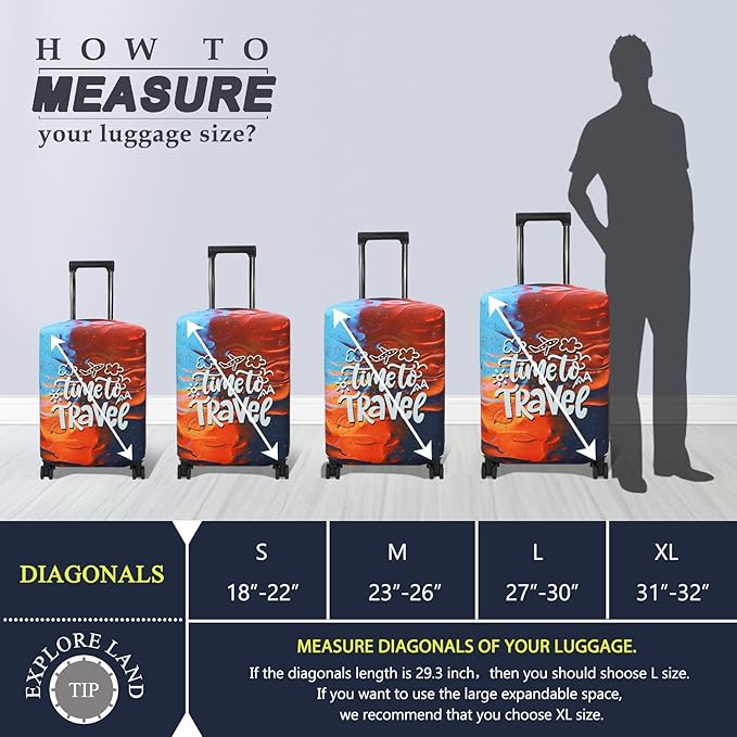 Explore Land Luggage Cover Suitcase Protector Fits 27-30 Inch Case (Time to Travel, L)