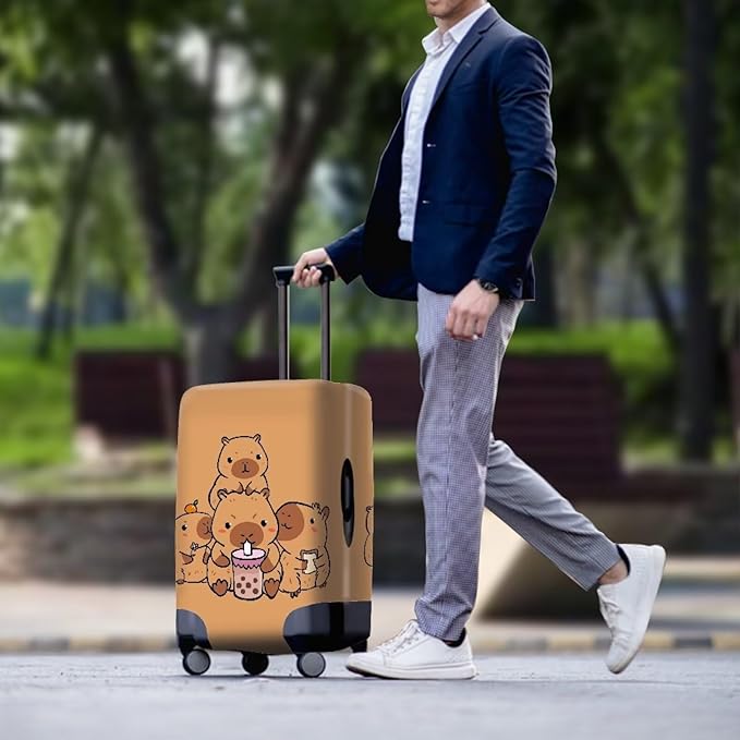 Milk Tea Capybara Luggage Cover Fit 26-29 Inch Universal Thickness Suitcase Covers Protector with Invisible Zipper Scratch-Resistan Travel Luggage Baggage Case