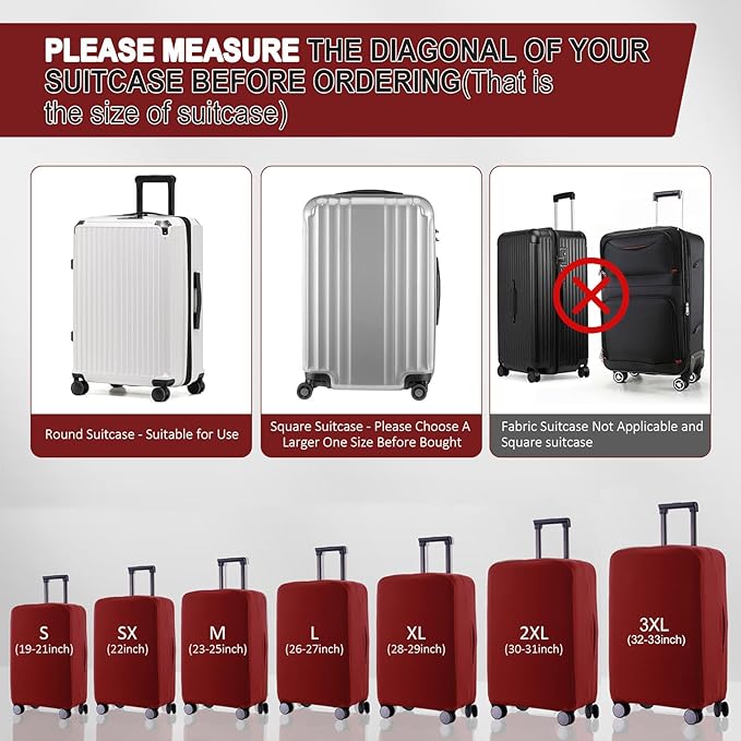 Travel Luggage Cover Suitcase Protector Scratch-Resistant Fit 19-31 Inch Suitcase, Not Included Suitcase (Claret, 3XL(32-33inch))