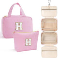 YOOLIFE Travel Toiletry Bag for Women - Hanging Toiletry Bag, Personalized Initial Toiletry Bags for Traveling Women, Portable Travel Toiletry Bag for Toiletries, Cosmetics - Letter H,Pink