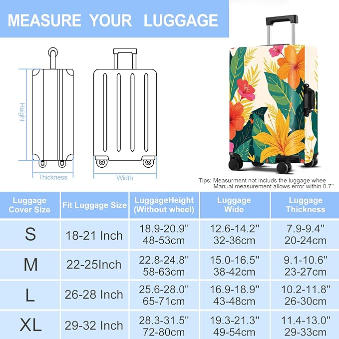 Luggage Cover Washable Suitcase Protector Anti-Scratch,Stretchable Fit for 20-34Inch Luggage Durable Travel Bag Cover with Zipper Closure (Flower, M(fits 24-26Inch suitcase))