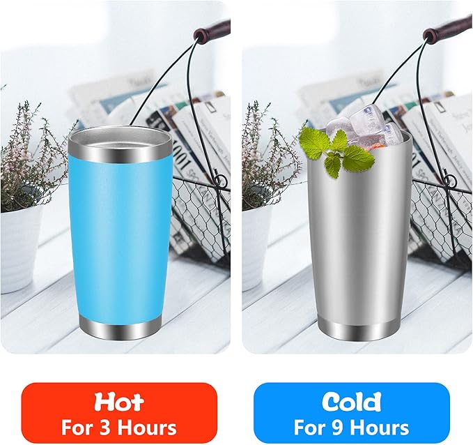 VEGOND 20oz Tumbler with Lid and Straw Stainless Steel Tumbler Cup Bulk Vacuum Insulated Double Wall Travel Coffee Mug Powder Coated Coffee Cup(Sky Blue 12 Pack