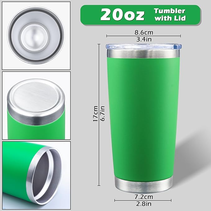20oz Tumbler Bulk Stainless Steel Tumblers with Lid Vacuum Insulated Double Wall Travel Coffee Mug Powder Coated Tumbler Cup for Hot and Cold Drinks(Green, 6 pack)