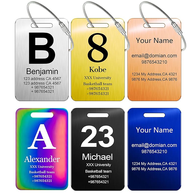 Customized Stainless Steel Luggage Tags: Personalize Your Suitcases, Backpacks, and Bags with Your Text - Custom Initial Text Name ID,Number 2"x3.3"
