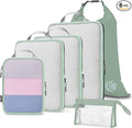 Cipway Compression Packing Cubes, See Through Mesh Luggage Organizer Bags, Travel Essentials for Carry on Suitcase with Laundry Bag and Clear Toiletries Bag（6 Pcs,Sage Green）
