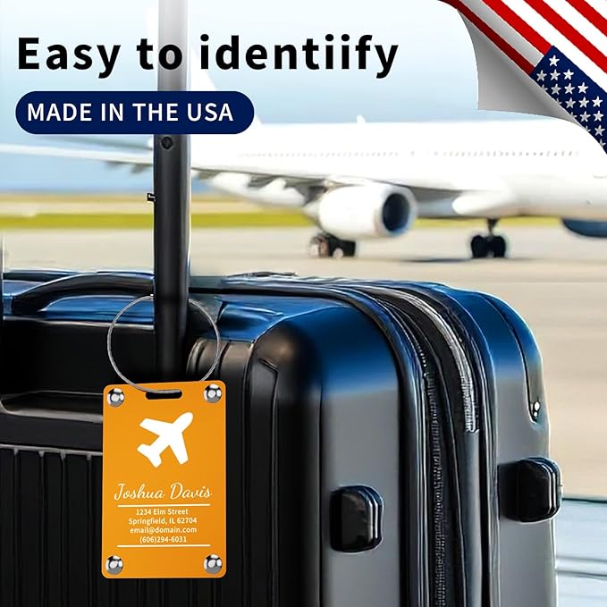 3 Pack Personalized Luggage Tags for Suitcases, Handmade Engraved Stainless Steel Custom Luggage Tags for Cruise Travel with Stainless Loop, Suitcase Identifier Metal Name Baggage Tag
